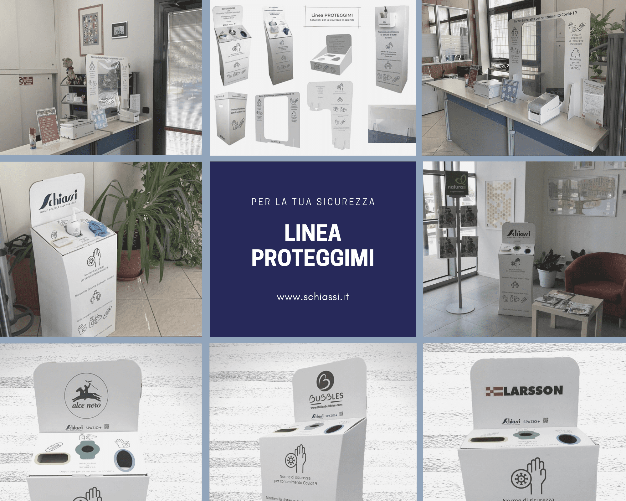 schiassi collage Dispositivi di protezione Linea Proteggimi